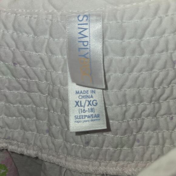 Simply Basic Nightgown Night Coat XL Button Up White Pink Floral 38" L - Picture 3 of 10